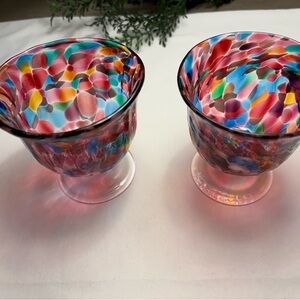 Set of 2 Albo Glass Colorful Art Goblets, signed.